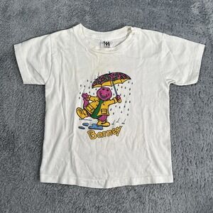 Vintage Barney Shirt Kids M 7 White Rare Raining Purple Dinosaur Lyons Group